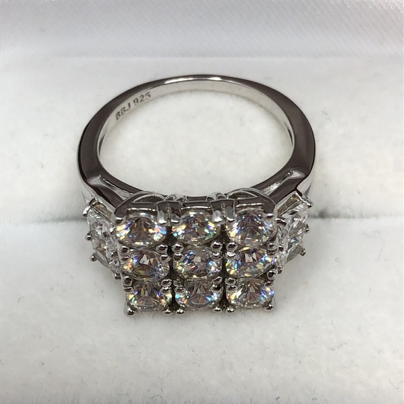 Fabulite Strontium Titanate Ring Square 9 Stone Round Sterling Silver Size 7 - Picture 3 of 12